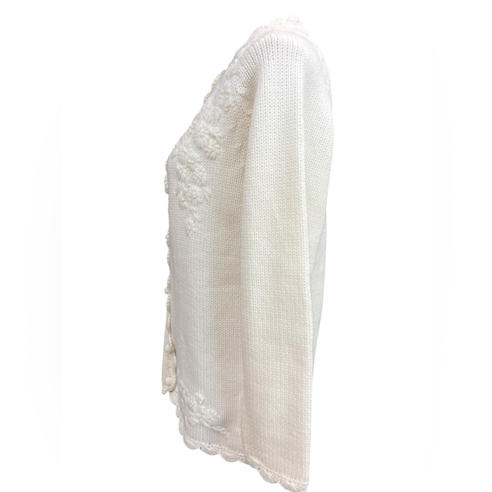 Vintage Montgomery Ward Ivory Floral Knit Cardigan Sweater Cottagecore M - Picture 7 of 10